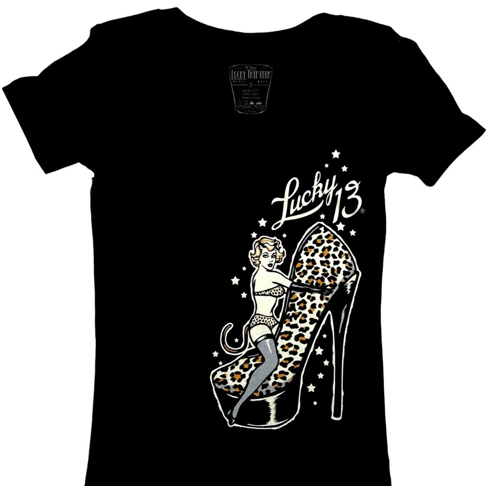 Lucky Thirteen Cat Heels V-Neck Tee LW-CH